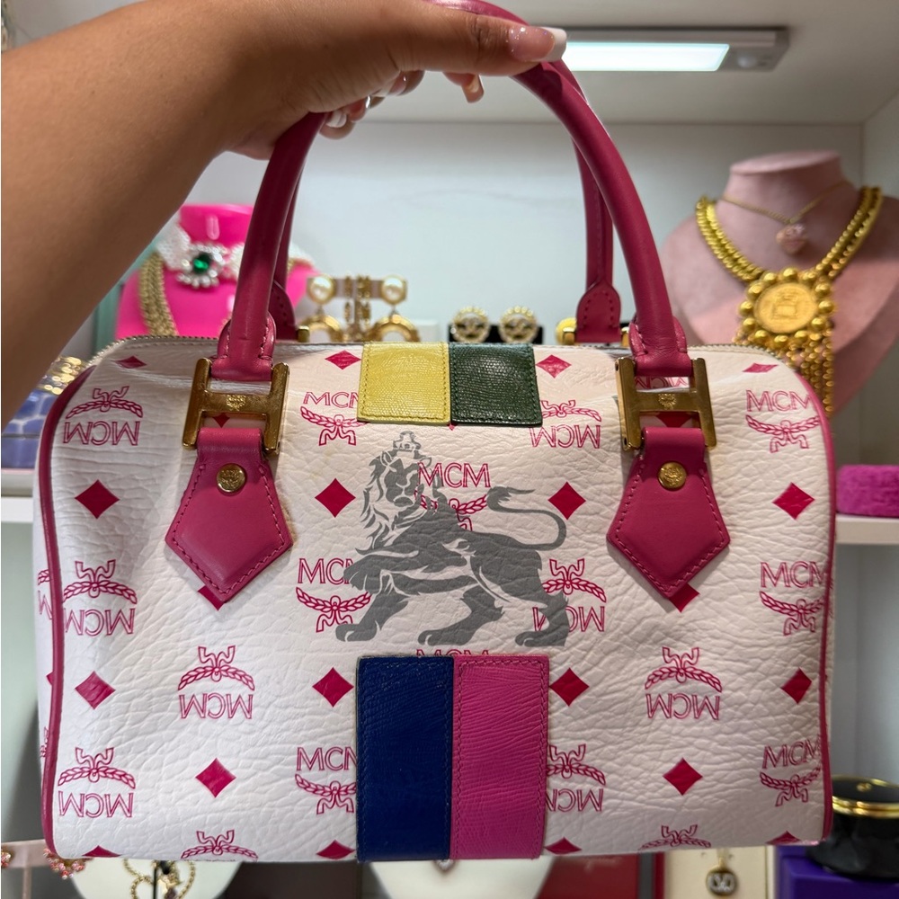 MCM Multicolor Satchel with Pink Accents